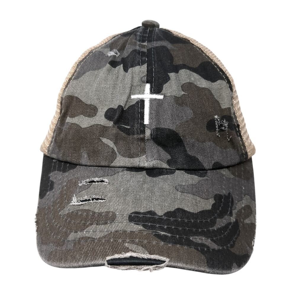 C.C Exclusives Ponytail Trucker Hat Multicolor One Size Distressed Mesh Back